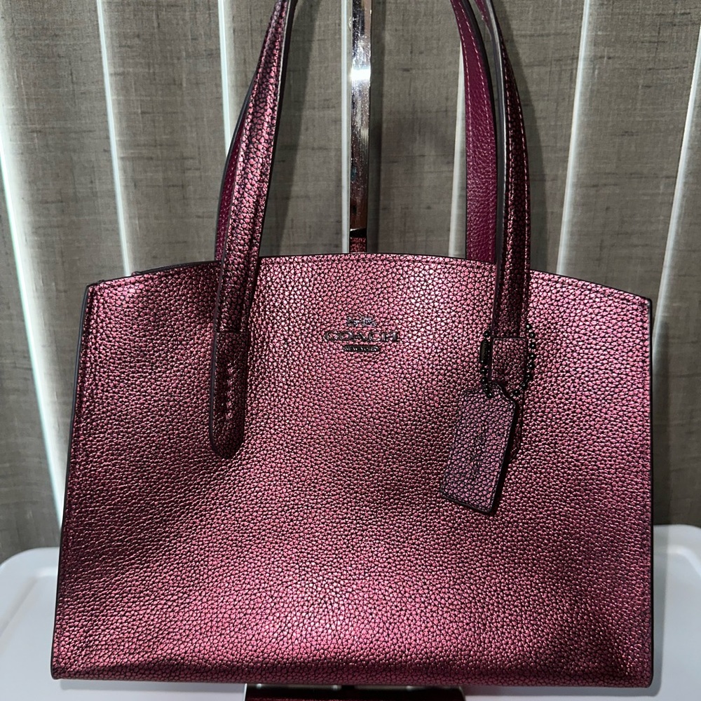 Coach Charlie Carryall 28 in Metallic Berry EUC